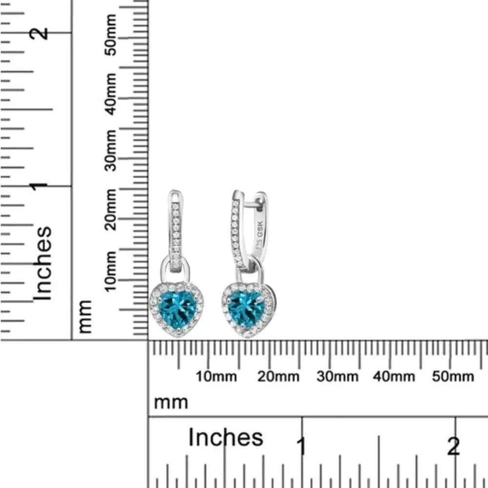 925 Sterling Silver 2.40 Cttw London Blue Topaz White Sapphire Heart Earrings